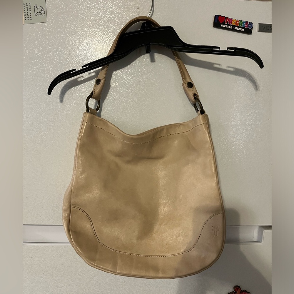 Frye Cream Leather Women's Shoulder Bag Tote Ver Small Mark On Back Of Purse